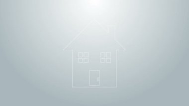 Mavi çizgi ev simgesi gri arka planda izole edildi. Ev sembolü. 4K Video hareketli grafik canlandırması