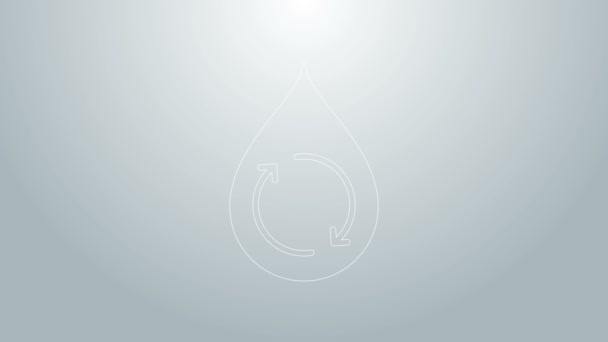 Niebieska linia Recykling czystej ikony wodnej izolowanej na szarym tle. Kropla wody ze znakiem recyklingu. 4K Animacja graficzna ruchu wideo — Wideo stockowe
