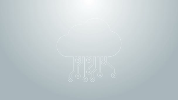 Línea azul Icono de Internet de las cosas aislado sobre fondo gris. Concepto de diseño de computación en nube. Conexión de red digital. Animación gráfica de vídeo 4K — Vídeos de Stock