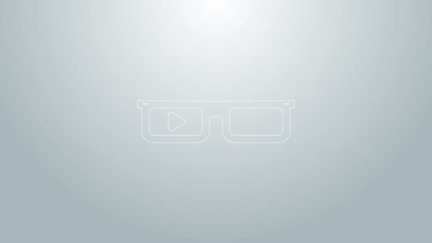 Linha azul Óculos inteligentes montados no ícone de óculos isolados em fundo cinza. Óculos inteligentes eletrônicos vestíveis com câmera e display. Animação gráfica em movimento de vídeo 4K — Vídeo de Stock