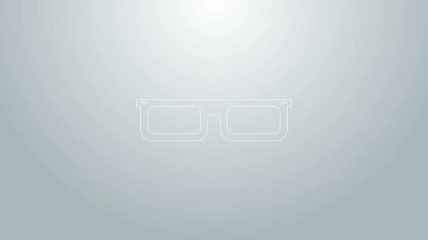 Mavi çizgi Gözlük simgesi gri arkaplanda izole edildi. Gözlük çerçevesi sembolü. 4K Video hareketli grafik canlandırması — Stok video
