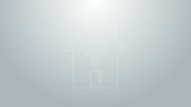 Linha azul Lar inteligente com ícone wi-fi isolado em fundo cinza. Controlo remoto. Animação gráfica em movimento de vídeo 4K — Vídeo de Stock
