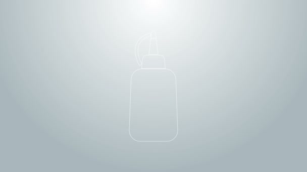 Linha azul Ícone de garrafa de mostarda isolado no fundo cinza. Animação gráfica em movimento de vídeo 4K — Vídeo de Stock