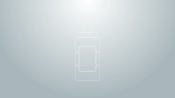 Linha azul Ícone de garrafa de mostarda isolado no fundo cinza. Animação gráfica em movimento de vídeo 4K — Vídeo de Stock