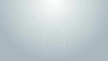 Gri arkaplanda mavi çizgili ketçap şişesi simgesi var. 4K Video hareketli grafik canlandırması
