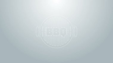 Mavi çizgi ızgara ikonu gri arka planda izole edildi. Barbekü ızgarasının üst görüntüsü. Çelik ızgara. 4K Video hareketli grafik canlandırması