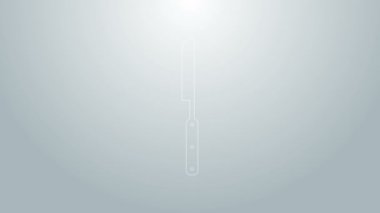 Mavi çizgi barbekü bıçağı ikonu gri arkaplanda izole edilmiş. Mutfak bıçağı ikonu. Barbekü bıçağı işareti. Barbekü ve ızgara aleti. 4K Video hareketli grafik canlandırması