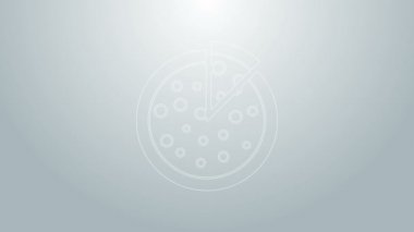 Mavi çizgi pizza simgesi gri arka planda izole edildi. 4K Video hareketli grafik canlandırması
