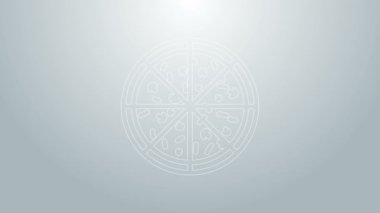 Mavi çizgi pizza simgesi gri arka planda izole edildi. 4K Video hareketli grafik canlandırması