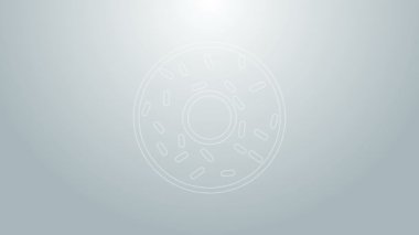 Gri arka planda tatlı jöleli mavi çizgili donut. 4K Video hareketli grafik canlandırması