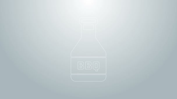Modrá čára Kečup láhev ikona izolované na šedém pozadí. Gril a gril symbol BBQ. Grafická animace pohybu videa 4K — Stock video