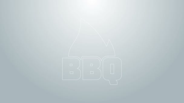 Modrá čára Rožen oheň ikona izolované na šedém pozadí. Symbol tepla. BBQ grill party. Grafická animace pohybu videa 4K — Stock video