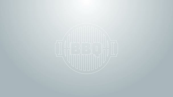 Línea azul Icono de parrilla de barbacoa aislado sobre fondo gris. Vista superior de barbacoa parrilla. Red de acero. Animación gráfica de vídeo 4K — Vídeos de Stock