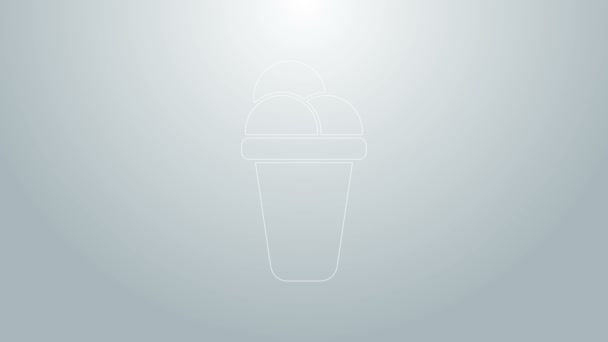 Mavi çizgi dondurma ikonu gri arkaplanda izole edilmiş. Güzel sembol. 4K Video hareketli grafik canlandırması — Stok video