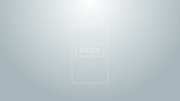 Ligne bleue icône peut bière isolé sur fond gris. Animation graphique de mouvement vidéo 4K — Video