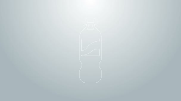 Línea azul Icono de botella de agua aislado sobre fondo gris. Signo de bebida de soda aqua. Animación gráfica de vídeo 4K — Vídeos de Stock