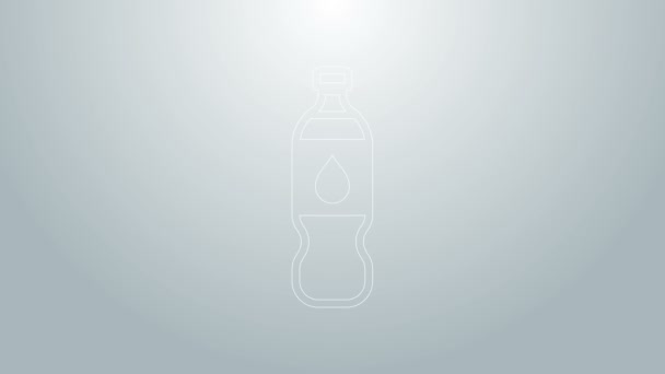 Línea azul Icono de botella de agua aislado sobre fondo gris. Signo de bebida de soda aqua. Animación gráfica de vídeo 4K — Vídeos de Stock
