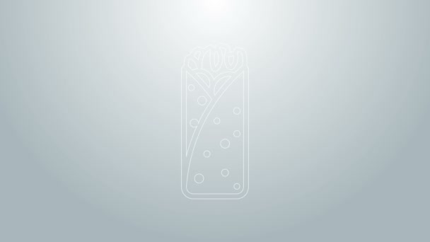 Blauwe lijn Burrito icoon geïsoleerd op grijze achtergrond. Traditioneel Mexicaans fastfood. 4K Video motion grafische animatie — Stockvideo