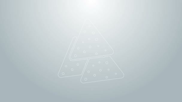 Icono de Nachos de línea azul aislado sobre fondo gris. Tortillas de tortilla o nachos. Comida rápida mexicana tradicional. Animación gráfica de vídeo 4K — Vídeos de Stock