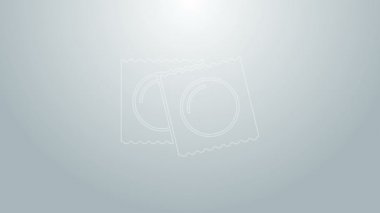 Mavi çizgi prezervatifler gri arka planda izole edilmiş güvenli seks ikonu. Güvenli aşk sembolü. Erkekler için doğum kontrol yöntemi. 4K Video hareketli grafik canlandırması
