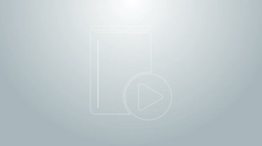 Mavi çizgi Ses kitabı simgesi gri arkaplanda izole edildi. Oynat ve kaydet. Ses rehberi işareti. Çevrimiçi öğrenme kavramı. 4K Video hareketli grafik canlandırması