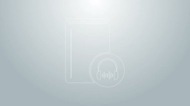 Mavi çizgi Ses kitabı simgesi gri arkaplanda izole edildi. Kulaklıklı kitap. Ses rehberi işareti. Çevrimiçi öğrenme kavramı. 4K Video hareketli grafik canlandırması