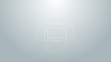 Mavi çizgi Ses kitabı simgesi gri arkaplanda izole edildi. Kulaklıklı kitap. Ses rehberi işareti. Çevrimiçi öğrenme kavramı. 4K Video hareketli grafik canlandırması