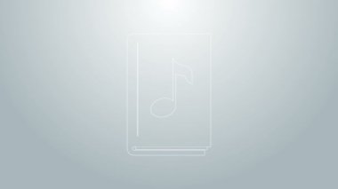 Mavi çizgi Ses kitabı simgesi gri arkaplanda izole edildi. Kitaplı müzikal nota. Ses rehberi işareti. Çevrimiçi öğrenme kavramı. 4K Video hareketli grafik canlandırması