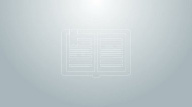 Mavi çizgi Açık kitap simgesi gri arkaplanda izole edildi. 4K Video hareketli grafik canlandırması