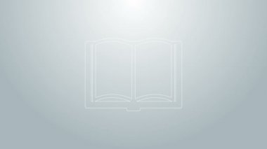 Mavi çizgi Açık kitap simgesi gri arkaplanda izole edildi. 4K Video hareketli grafik canlandırması
