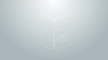 Mavi çizgi Açık kitap simgesi gri arkaplanda izole edildi. 4K Video hareketli grafik canlandırması