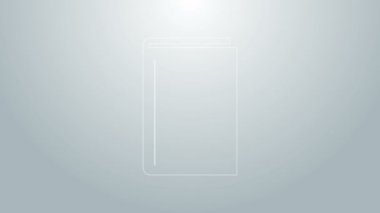 Mavi çizgi kitabı simgesi gri arkaplanda izole edildi. 4K Video hareketli grafik canlandırması