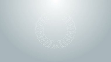 Mavi çizgi Laurel çelenk simgesi gri arkaplanda izole edildi. Zafer sembolü. 4K Video hareketli grafik canlandırması