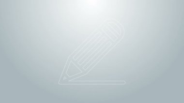 Mavi çizgi kalem ve çizgi simgesi gri arkaplanda izole edildi. Eğitim işareti. Çizim ve eğitim araçları. Okul sembolü. 4K Video hareketli grafik canlandırması