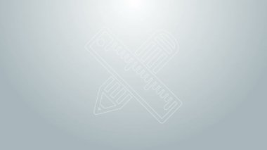Mavi çizgi cetvel ve kalem simgesini gri arkaplanda izole etti. Düz sembol. Çizim ve eğitim araçları. 4K Video hareketli grafik canlandırması