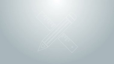Mavi çizgi cetvel ve kalem simgesini gri arkaplanda izole etti. Düz sembol. Çizim ve eğitim araçları. 4K Video hareketli grafik canlandırması