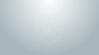 Mavi çizgi. Virüsü, bakterileri, mikropları ve mikrop ikonunu gri arka planda izole edin. Antibakteriyel ve antiviral savunma, koruma enfeksiyonu. 4K Video hareketli grafik canlandırması