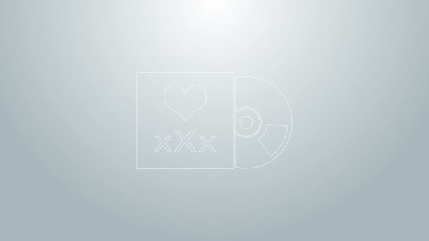 Blue line Disc with inscription Sex icon isolated on grey background. Age restriction symbol. 18 plus content sign. Adult channel. 4K Video motion graphic animation — Stock Video