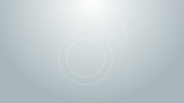 Μπλε γραμμή Αρσενικό σύμβολο φύλου εικονίδιο απομονώνονται σε γκρι φόντο. 4K Γραφική κίνηση κίνησης βίντεο — Αρχείο Βίντεο