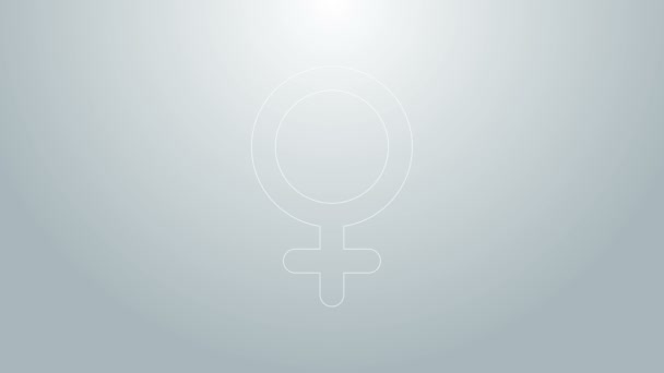 Línea azul Icono de símbolo de género femenino aislado sobre fondo gris. Símbolo Venus. El símbolo de un organismo femenino o una mujer. Animación gráfica de vídeo 4K — Vídeo de stock