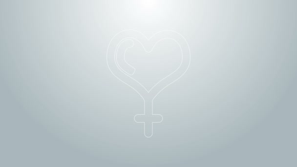 Blaue Linie Weibliches Geschlechtssymbol und Herzsymbol isoliert auf grauem Hintergrund. Venus-Symbol. Das Symbol für einen weiblichen Organismus oder eine Frau. 4K Video Motion Grafik Animation — Stockvideo