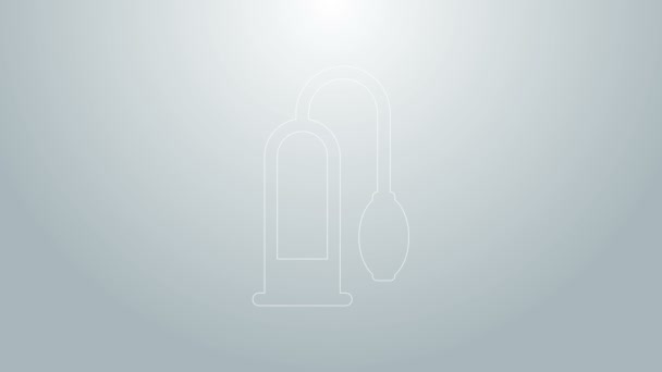 Blue line Penis pump icon isolated on grey background. Penis enlarger. Sex toy for men. Vacuum pump with a blower to increase the penis. 4K Video motion graphic animation — 图库视频影像