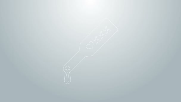 Blaue Linie Spanking Paddle Symbol isoliert auf grauem Hintergrund. Fetisch-Accessoire. Sexspielzeug für Erwachsene. 4K Video Motion Grafik Animation — Stockvideo