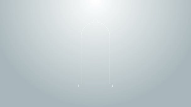 Niebieska linia Prezerwatywa bezpieczna ikona seksu izolowana na szarym tle. Symbol bezpiecznej miłości. Metoda antykoncepcji u mężczyzn. 4K Animacja graficzna ruchu wideo — Wideo stockowe