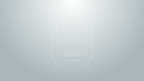 Μπλε γραμμή Bus εικονίδιο απομονώνονται σε γκρι φόντο. Σχέδιο μεταφοράς. Πινακίδα μεταφοράς με λεωφορείο. Τουρισμός ή σύμβολο δημόσιων οχημάτων. 4K Γραφική κίνηση κίνησης βίντεο — Αρχείο Βίντεο