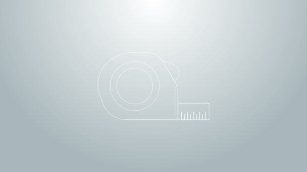 Blaue Linie Roulette Bausymbol isoliert auf grauem Hintergrund. Maßband-Symbol. 4K Video Motion Grafik Animation — Stockvideo