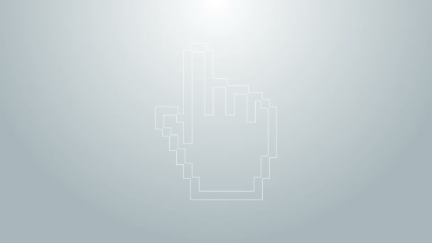 Blaue Linie Pixel Hand Cursor-Symbol isoliert auf grauem Hintergrund. Zeiger mit der Hand. 4K Video Motion Grafik Animation — Stockvideo
