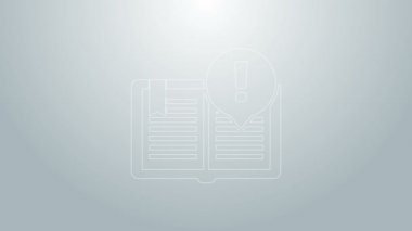 Mavi çizgi Gri arkaplanda ilginç gerçekler simgesi izole edildi. Kitap ya da makale imzası. Ünlem işareti. 4K Video hareketli grafik canlandırması