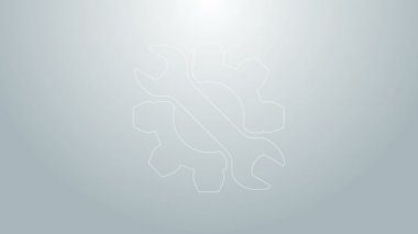 Mavi çizgi anahtarı ve vites simgesi gri arkaplanda izole edildi. Ayarlama, servis, ayar, bakım, onarım, onarım. 4K Video hareketli grafik canlandırması