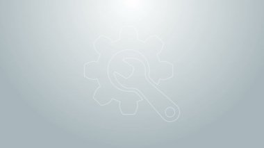 Mavi çizgi anahtarı ve vites simgesi gri arkaplanda izole edildi. Ayarlama, servis, ayar, bakım, onarım, onarım. 4K Video hareketli grafik canlandırması